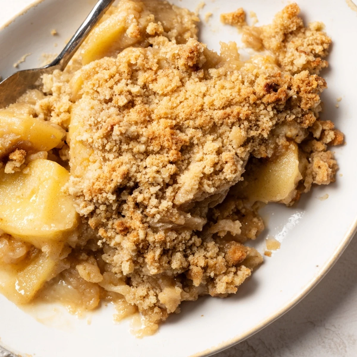 Zart gebackenes Apfel-Zimt-Crumble mit knusprigem, goldbraunem Belag und fruchtiger Füllung.