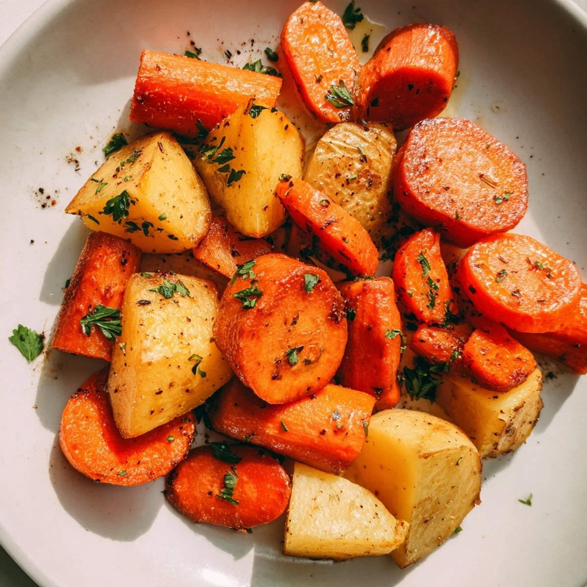 Honig-Karotten und Kartoffeln