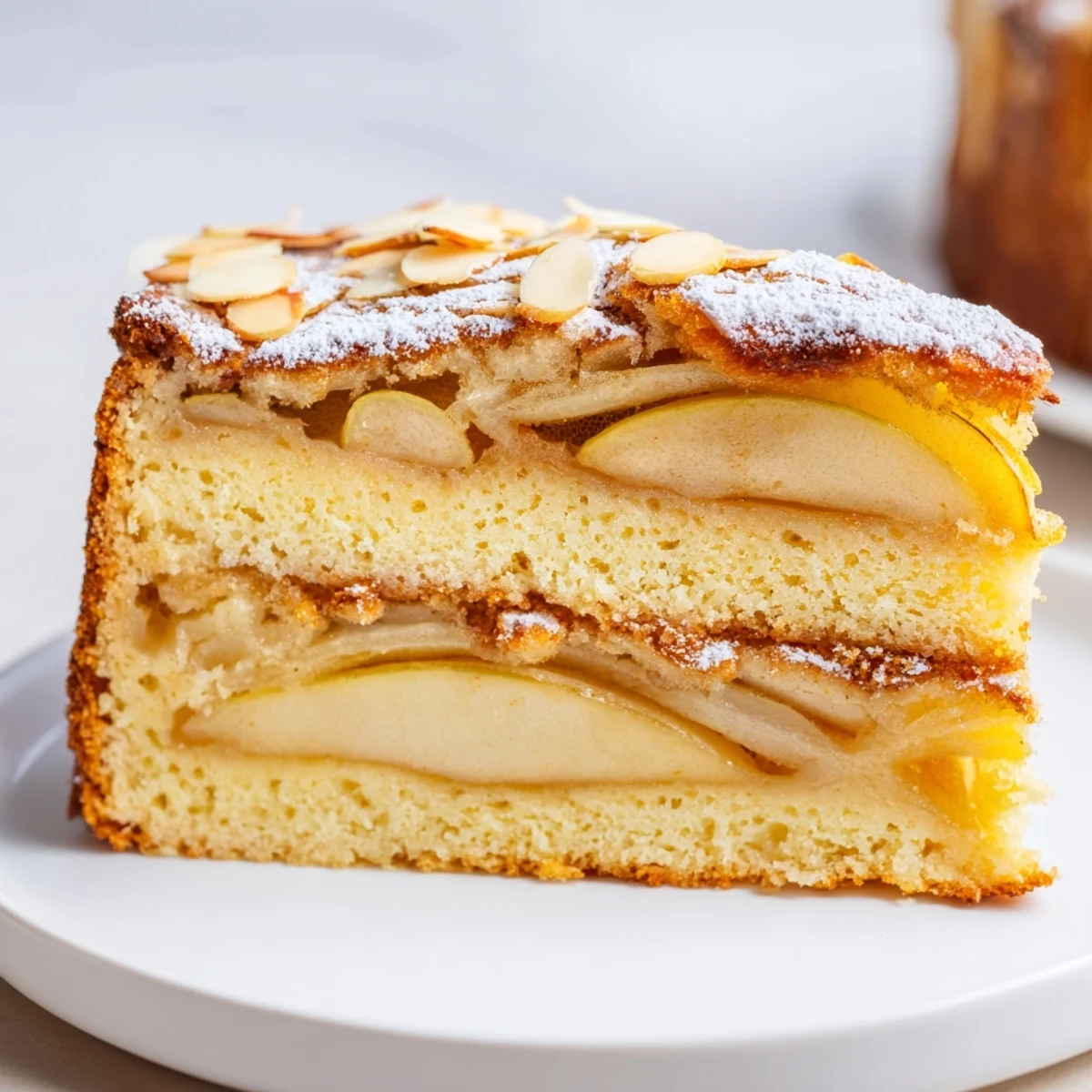 Wärmender klassischer deutscher Apfelkuchen, perfekt mit Sahne oder Eis serviert.