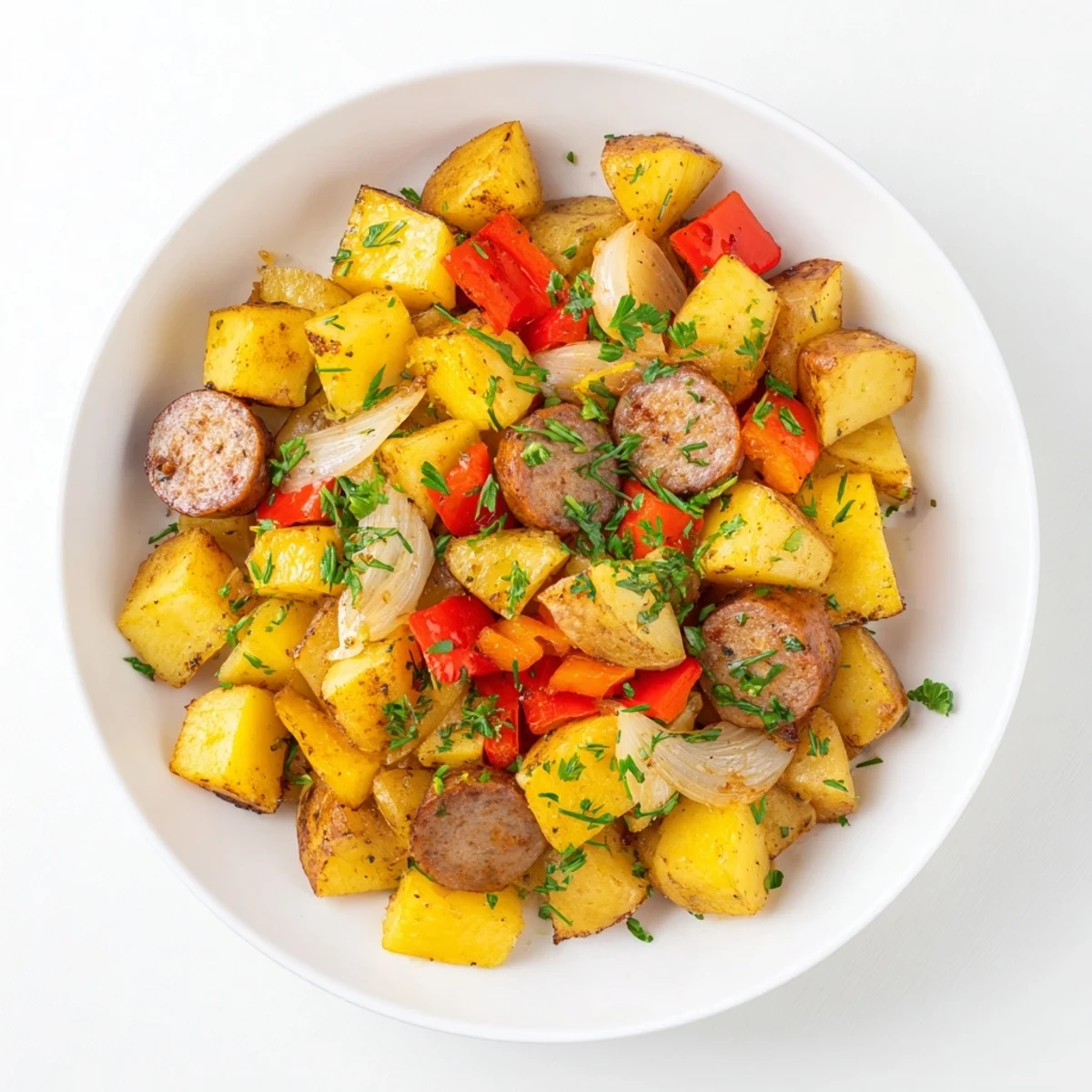 Golden-brown Breakfast Bratwurst Hash with herbs, a hearty skillet meal ready in minutes.