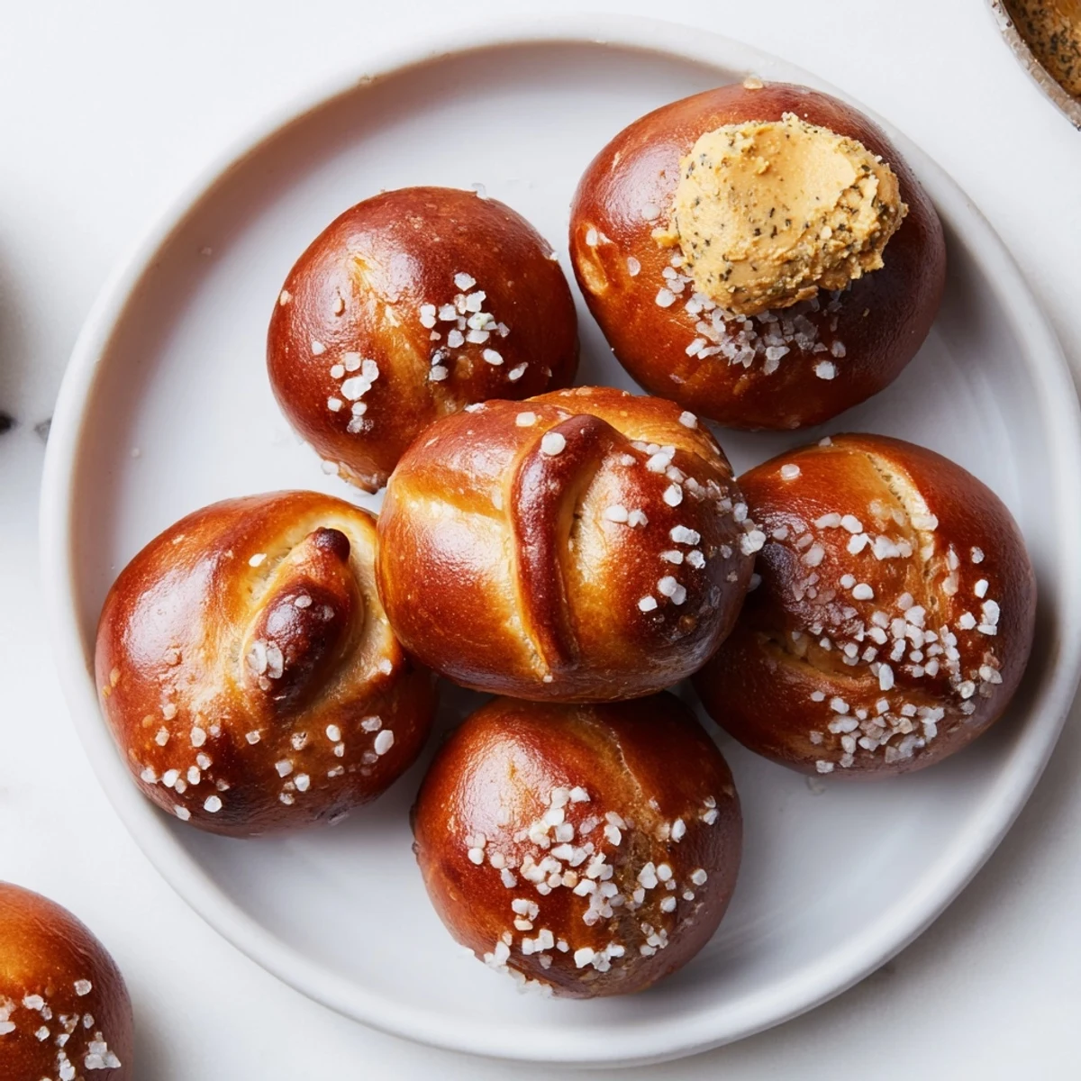 Golden-brown Christmas Market pretzel bites fresh from the oven, served with flavorful zaatar butter.