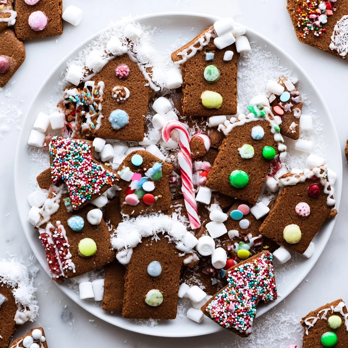 Build your own mini gingerbread houses: A gingerbread house board filled with sweet treats.