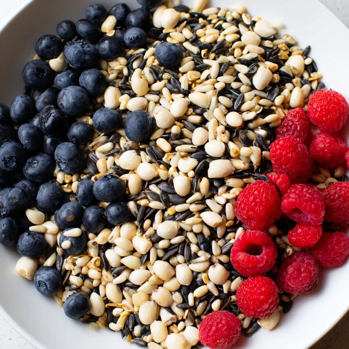 A colorful Singing Bird Seed & Berry Platter, showing nutritious seeds and fresh berries, perfect for backyard birds.