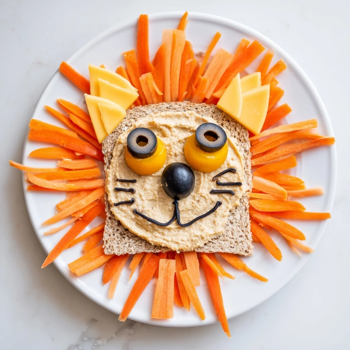 King of the Jungle Lion Lunch Board with colorful fruit and veggies for a cheerful, kid-friendly snack.