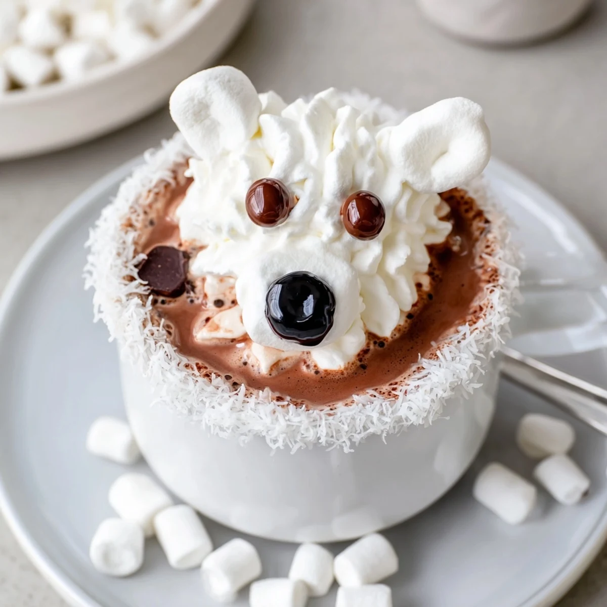*   Cozy Polar Bear Hot Chocolate Platter: A decadent dessert board with whipped cream and snowy coconut flakes.
