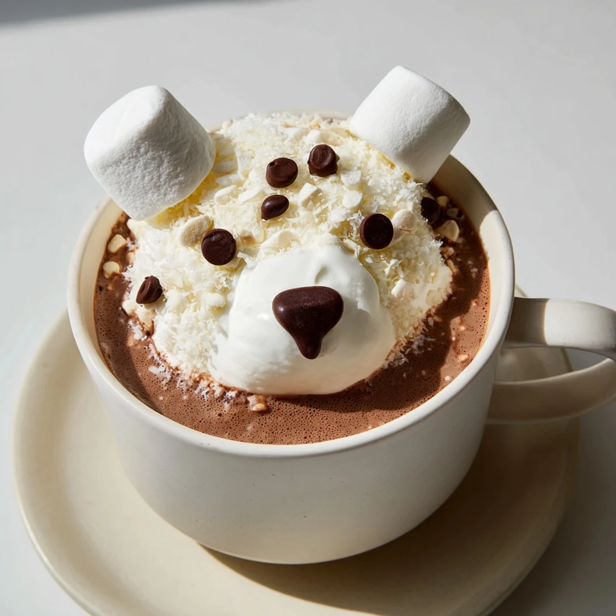 *   Festive Polar Bear Hot Chocolate, ready to enjoy with cookie dippers and peppermint sticks.