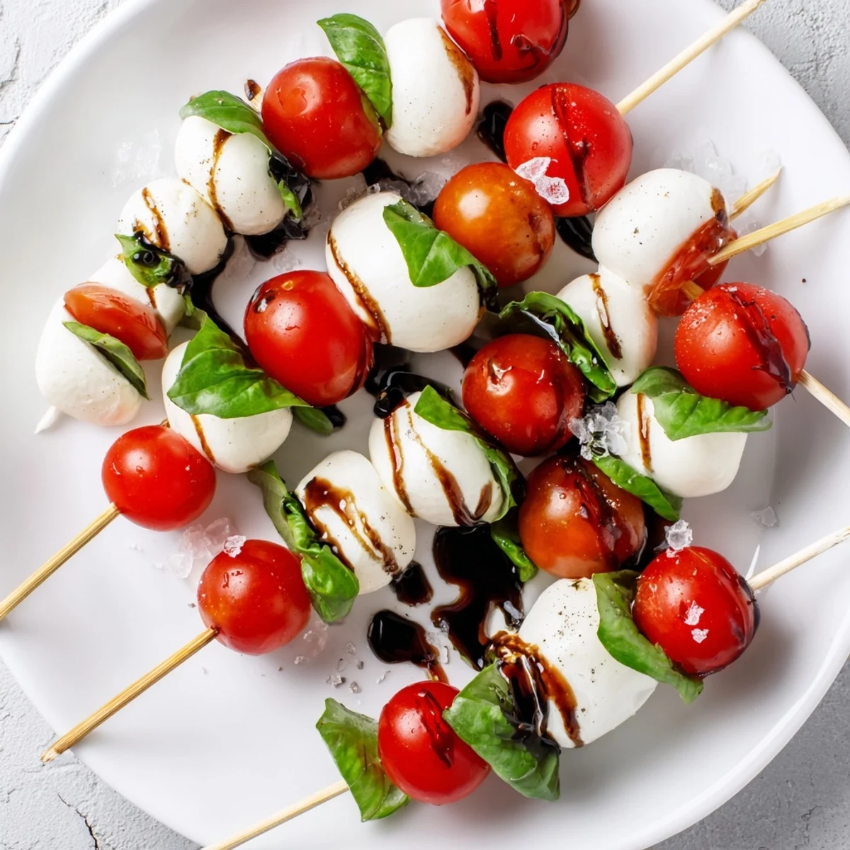 Star-shaped Caprese skewers: Bite-sized appetizer with juicy tomatoes, creamy mozzarella stars, and basil.