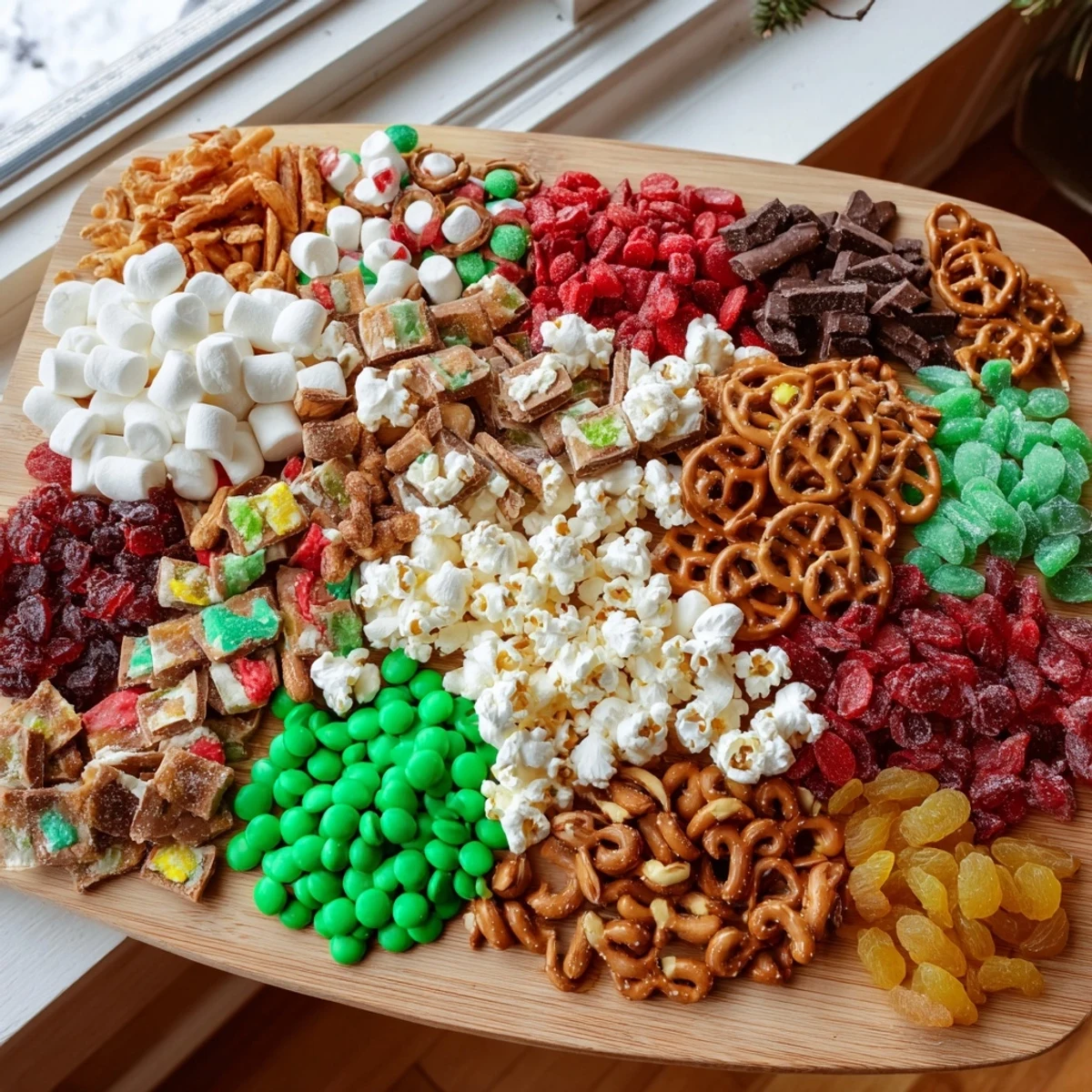 Focus on the recipe "Elf Snack Trail Mix Board" in your descriptions.