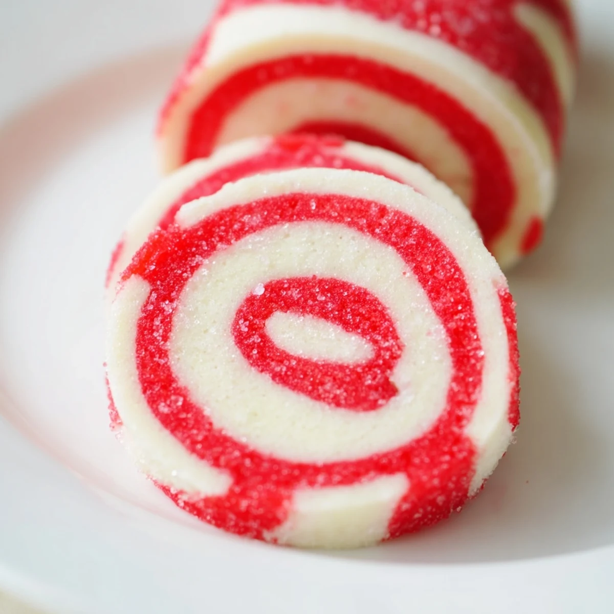 Close-up of a platter of candy cane swirl cookies, showing vibrant colors and perfect holiday treats.