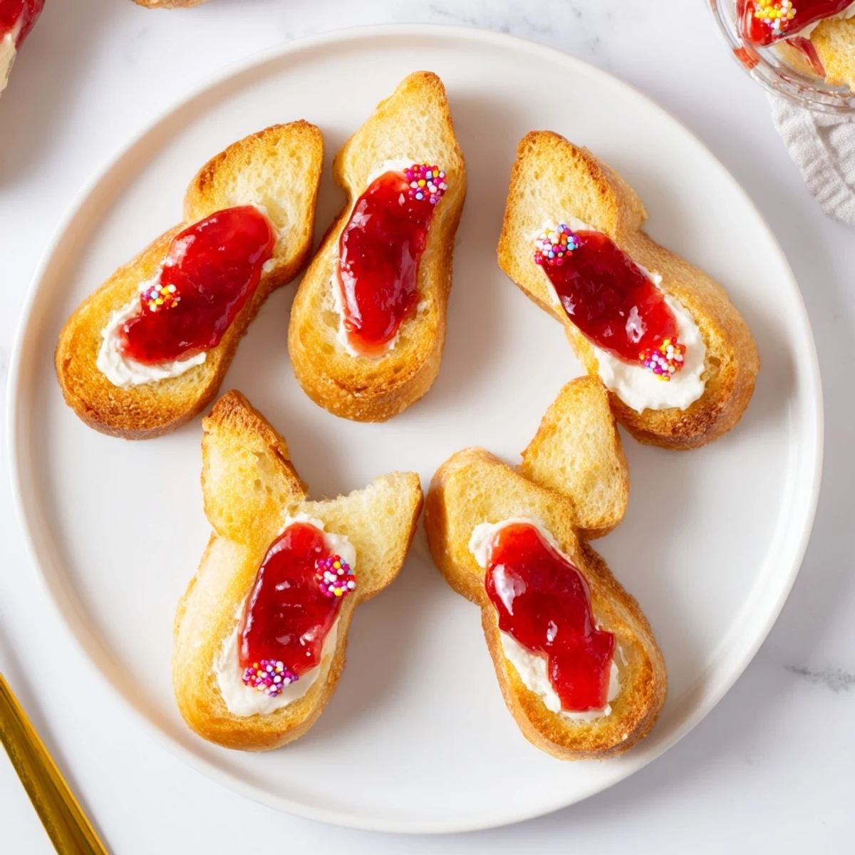 Crispy elf shoe-shaped toast bites with savory toppings ready for a festive holiday brunch.