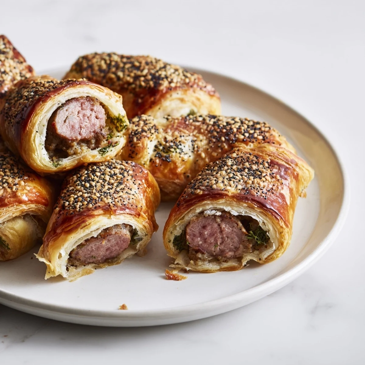 Golden, baked savory bites: Mini sausage roll wreath, ready to be shared with friends.
