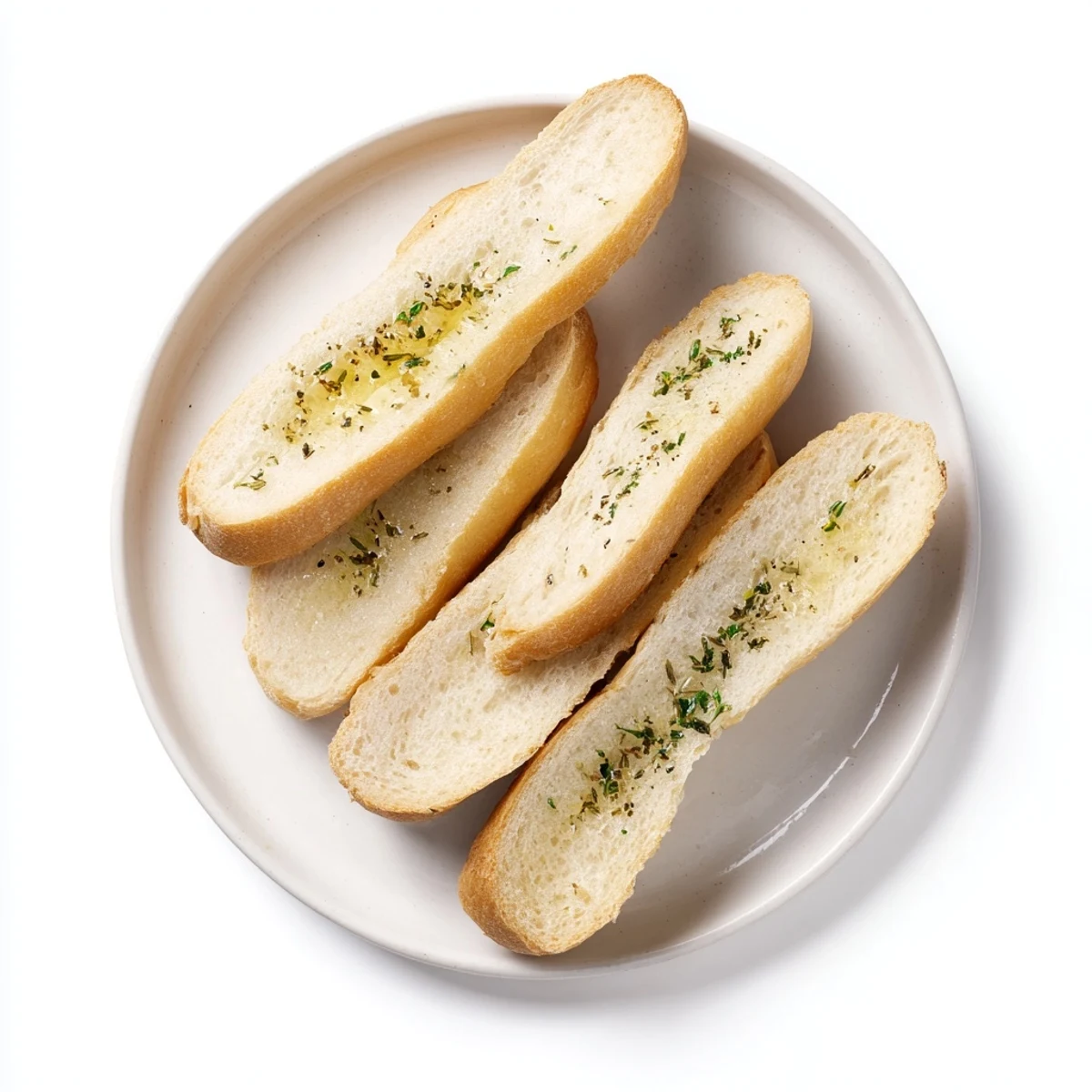 Circular arrangement of Simple Bread, French baguette slices displaying a rustic, inviting appetizer.
