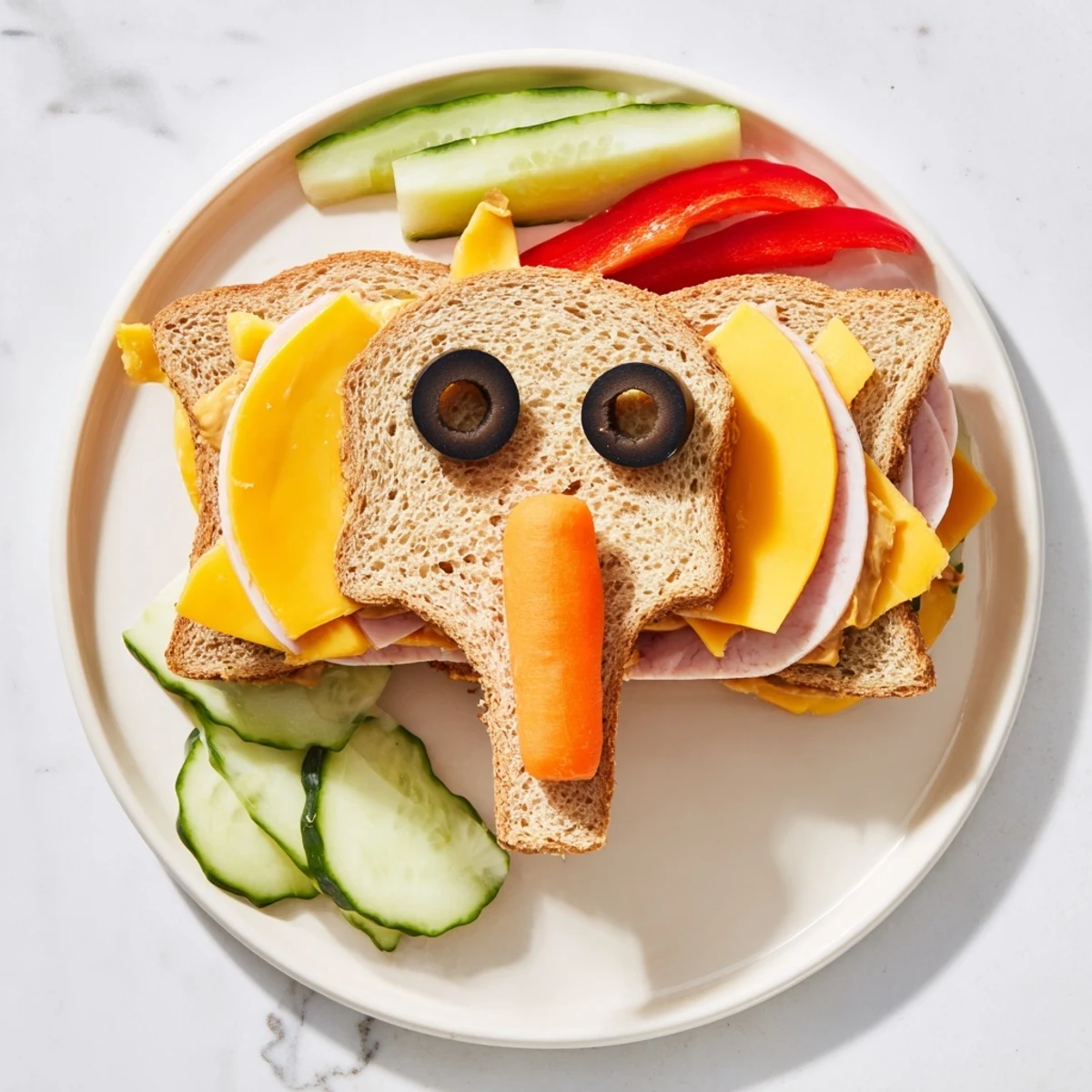 Delicious Big Top Elephant Sandwich Board arranged with playful elephant sandwiches, perfect for a kids' party platter.
