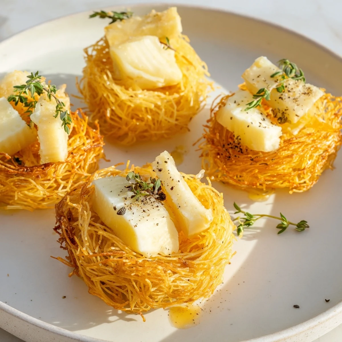 Crisp golden phyllo nests cradle rustic farmhouse cheeses, composing this inviting Rustic Barnyard appetizer.