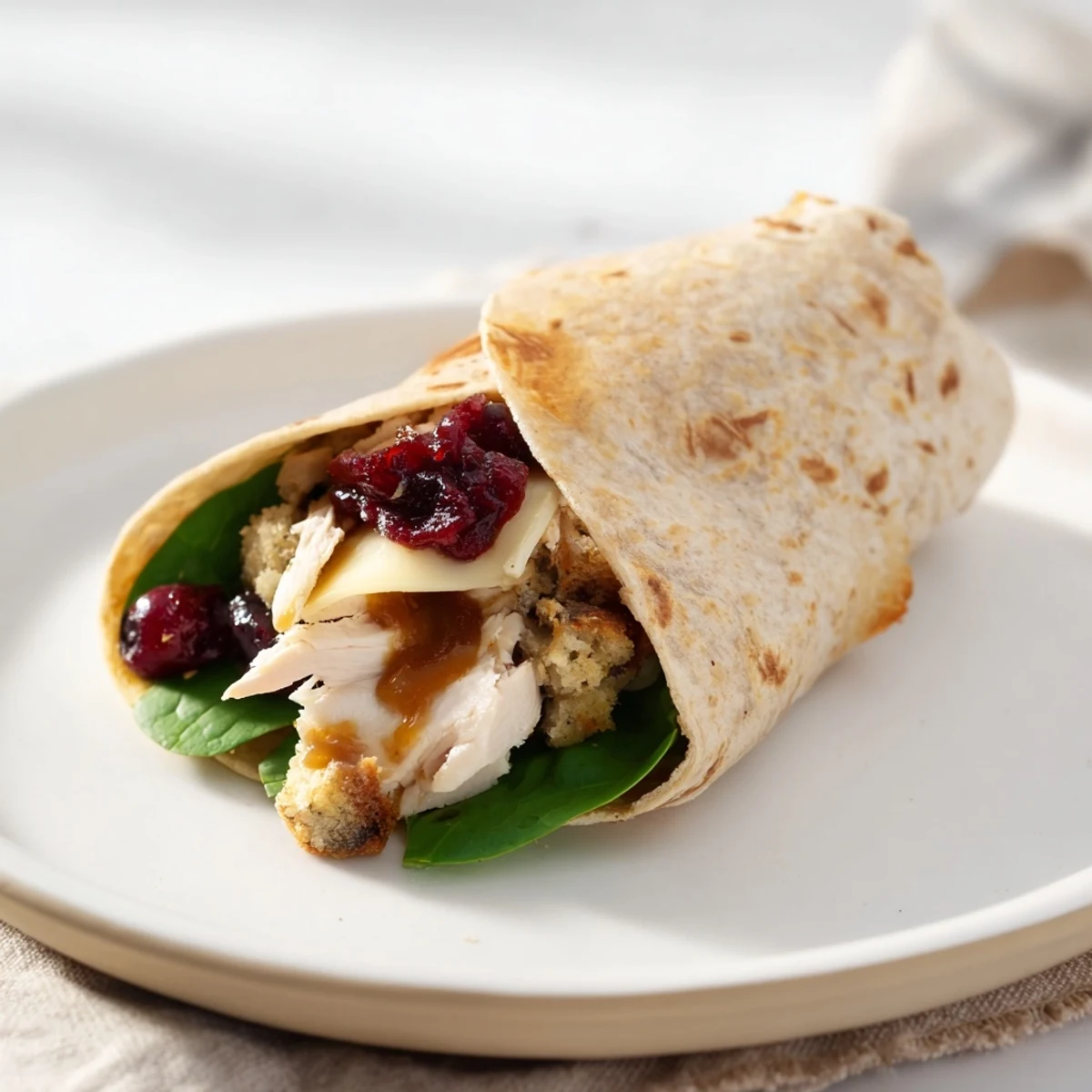 Golden-brown Moist Maker Chicken Wrap, filled with savory chicken and gravy, ready to eat.