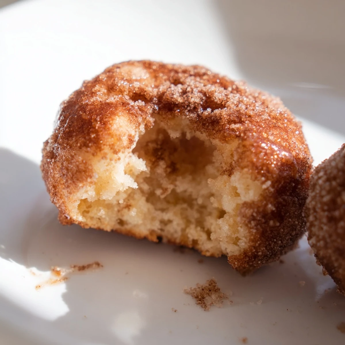 Close-up of air fryer cinnamon donuts, invitingly soft and dusted with cinnamon sugar, perfect for sharing.