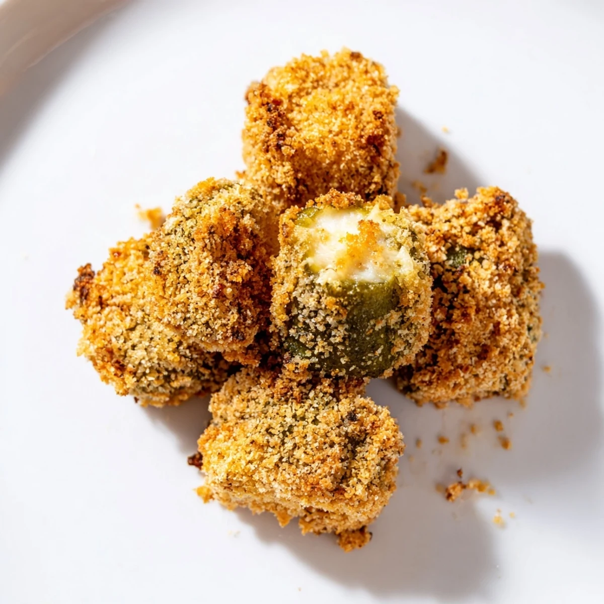 Close-up of freshly fried Crispy Chickle Bites, served hot, a perfect party snack with dipping sauce.