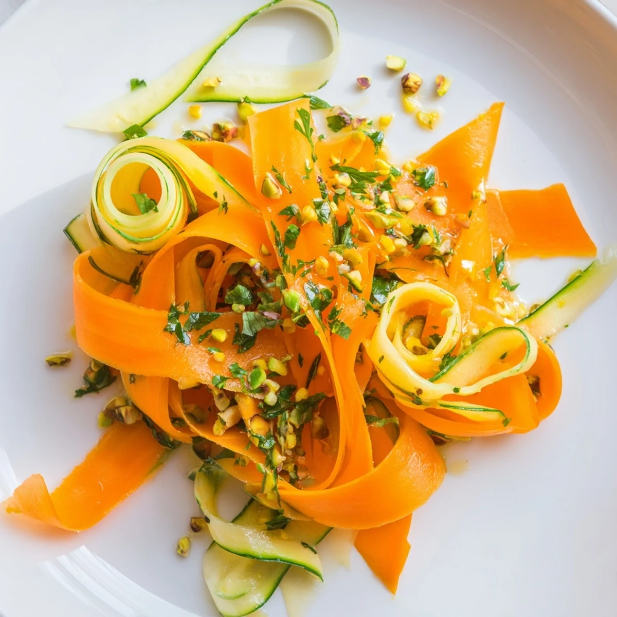 Citrus Carrot Ribbon Salad with vibrant carrot ribbons, herbs, and citrus dressing ready to serve.