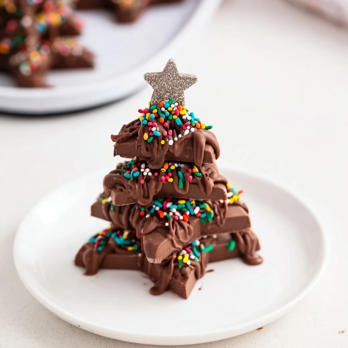 Melted chocolate cascading over charming Chocolate Kinder Christmas Trees, a delicious dessert for the holidays.