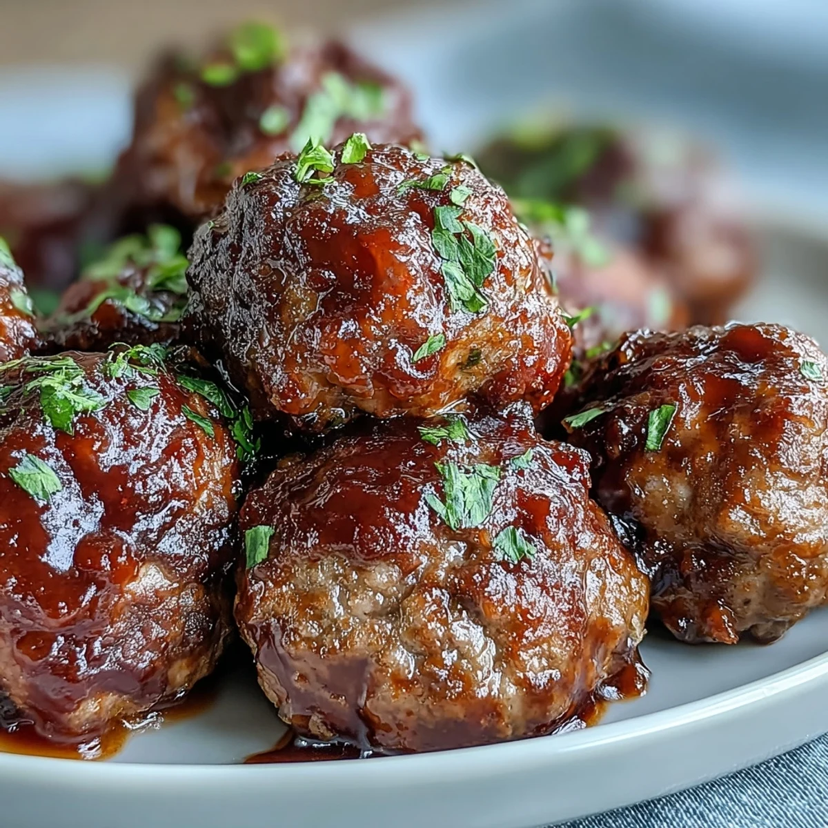 Tender Slow Cooker Peach Glazed Meatballs simmering in a rich, sticky orange glaze in a slow cooker.