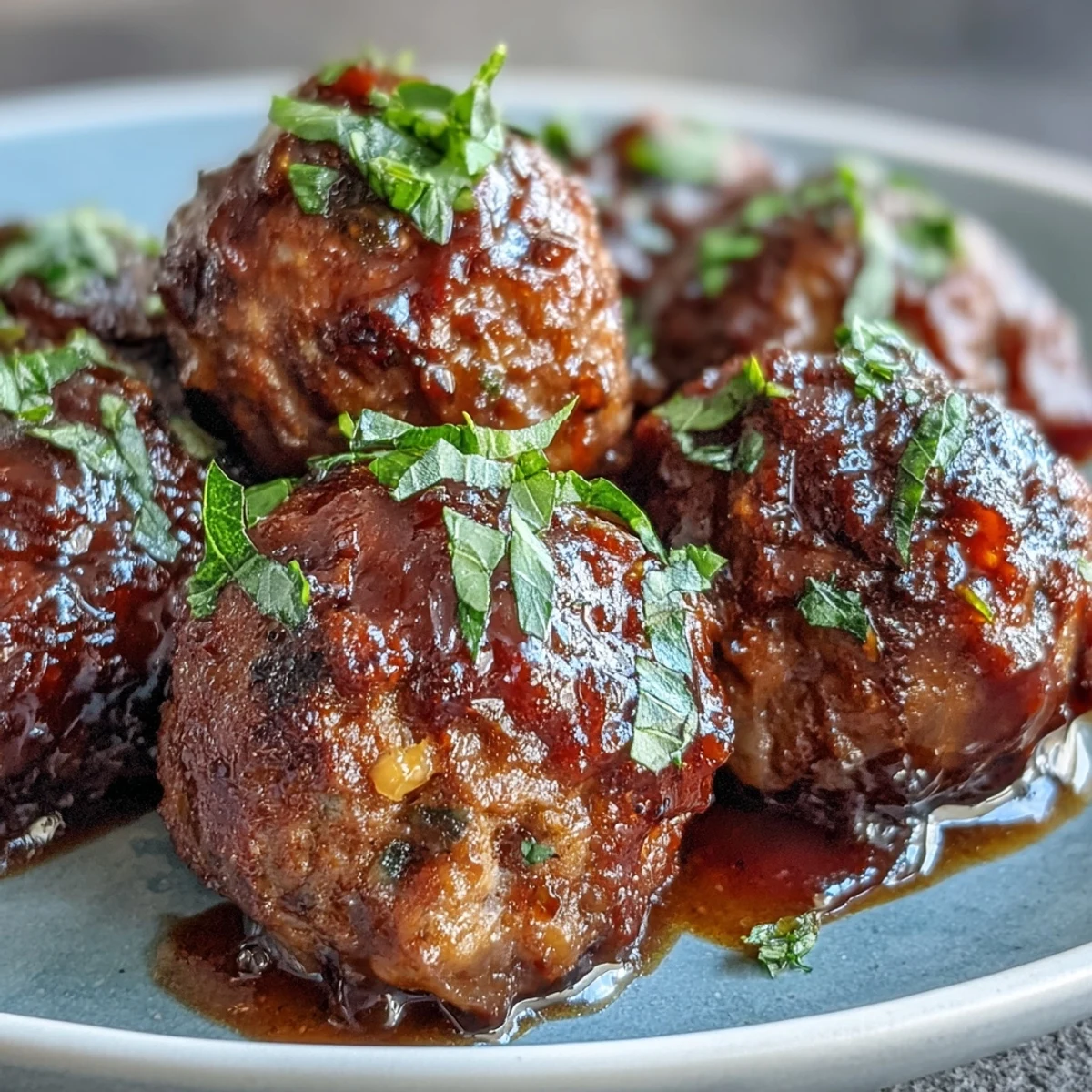 Slow Cooker Peach Glazed Meatballs served over fluffy white rice with fresh parsley garnish for a hearty dinner.