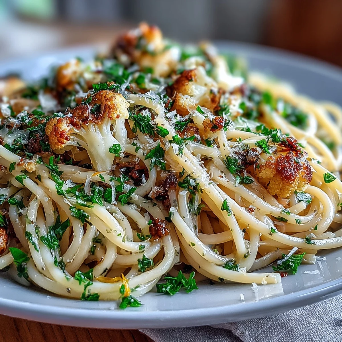 Rührendes Gericht aus Spaghetti, Anchovis, Rosinen und Blumenkohl in italienischem Stil
