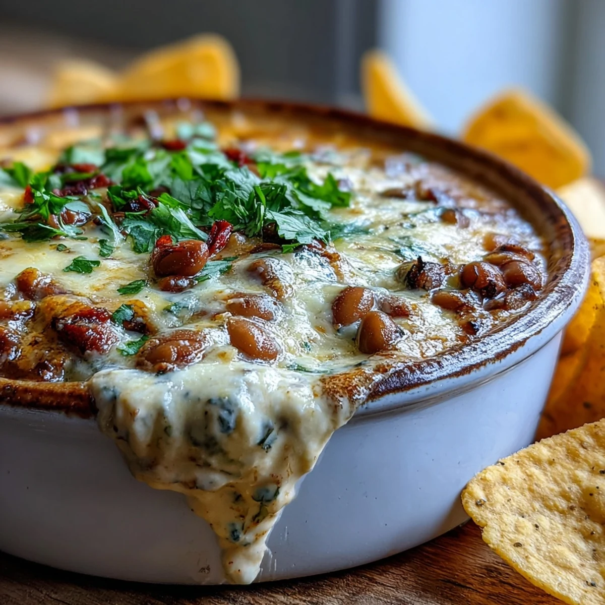 Gegarte schwarzaugenerbse mit Cream Cheese, Cheddar und frischem Jalapeño, in einer Auflaufform heiß und blubbert goldbraun.