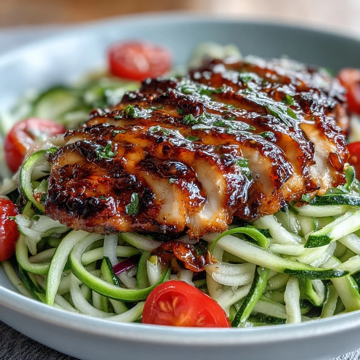 Bunter Gurken-Nudel-Salat mit Chili-Limetten-Grillhähnchen, leicht und perfekt für eine Detox-Mahlzeit.
