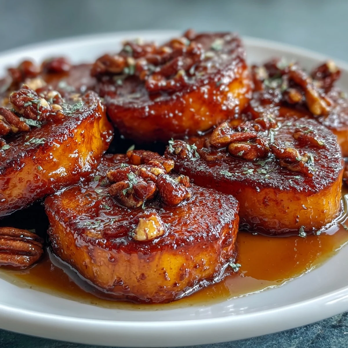 1. Köstliche kandierte Yams mit Bourbon und braunem Zucker, perfekt glasiert und mit warmen Gewürzen verfeinert.