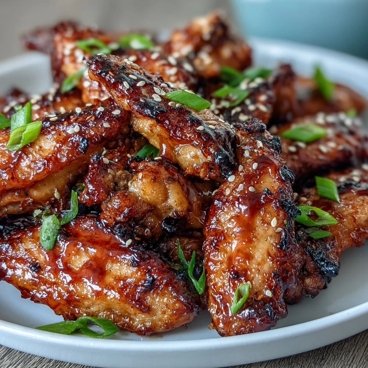 Knusprige Hähnchenflügel aus der Heißluftfritteuse mit klebrig-süßem Honig-Knoblauch-Glasur  