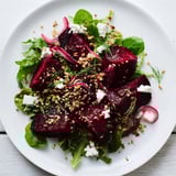 Golden toasted rye breadcrumbs topping a vibrant warm beet and caraway seed salad.