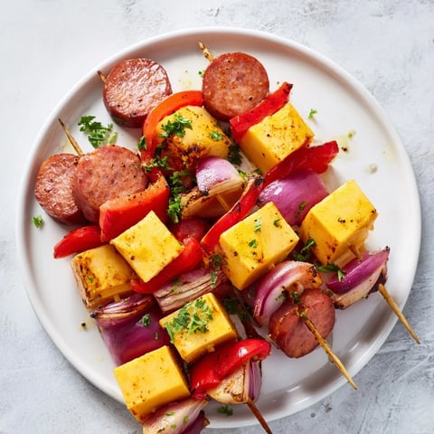 Savory Skewers: Chimney Stack Sausage and Cheese grilled with melted cheese and tender peppers.