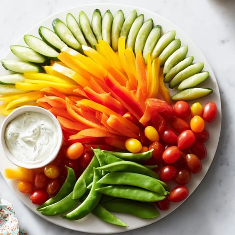 Crisp cucumbers and carrots fan out for this refreshing veggie platter with yogurt dip.