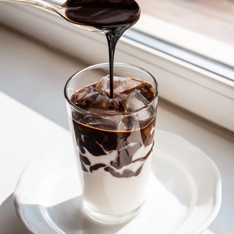 Cracking chocolate tops a creamy, chilled Chocolate Cracking Iced Latte, a delectable coffee drink recipe.