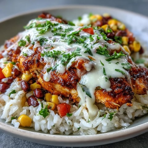 Steaming Pollo Loco Mexican Chicken and Rice with Queso, topped with melted queso and fresh cilantro garnish.