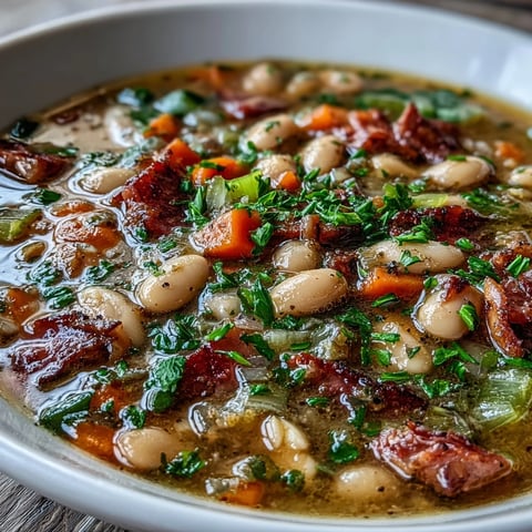 Hier sind drei einzigartige, SEO-optimierte ALT-Texte für das Rezeptfoto "Ham and Great Northern Bean Soup":