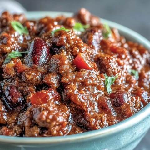 Die reichhaltige, tiefrote Slow Cooker Chili dampft in einer Schüssel, garniert mit zerlassener Cheddar-Käse.
