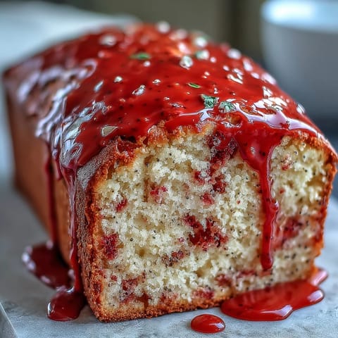 Blutorange-Kuchen mit Mohn und Marzipan: Ein saftiges, rubinrotes Kuchenstück mit zitroniger Zestnote, reichhaltigem Marzipan und knusprigem Mohn für das perfekte Nachmittagstee-Gebäck.