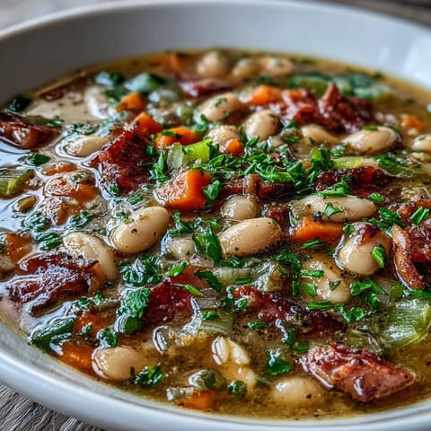 Hier sind drei einzigartige, SEO-optimierte ALT-Texte für das Rezeptfoto "Ham and Great Northern Bean Soup":
