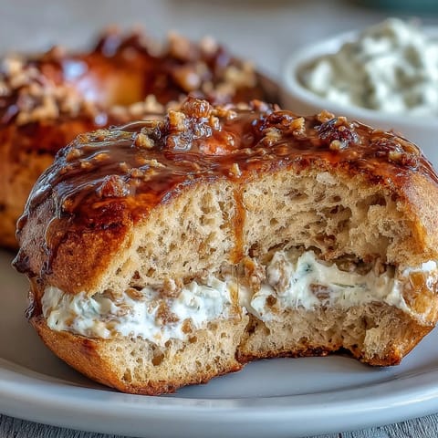 Weiche, körnige Vollkornbagels mit Honig und Protein, serviert mit einer luftigen Joghurtsauce – perfekt für ein gesundes Frühstück oder einen nahrhaften Snack.