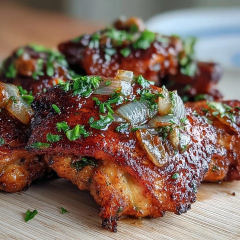 Seelenfood Hähnchen in Zwiebelsauce, goldbraun gebraten und in würziger Sauce geschmort
