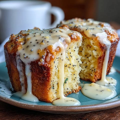 Saftige Zitronen-Mohn-Muffins mit süßem Zitronenguss, ideal für ein frisches Frühlingsfrühstück oder einen Nachmittagssnack.