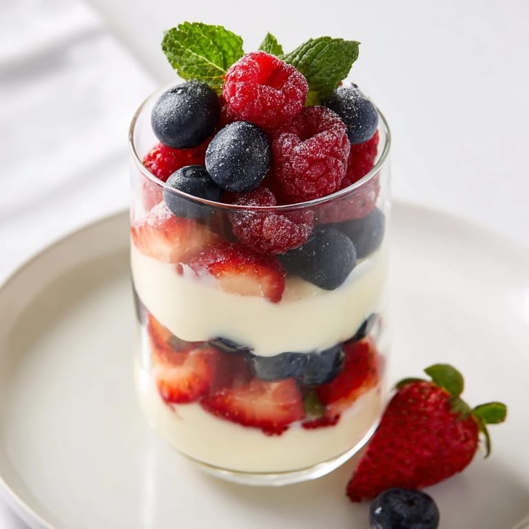 Cool, refreshing Berry Bavarian Yogurt Cups, perfect for summer, beautifully garnished with fresh mint.