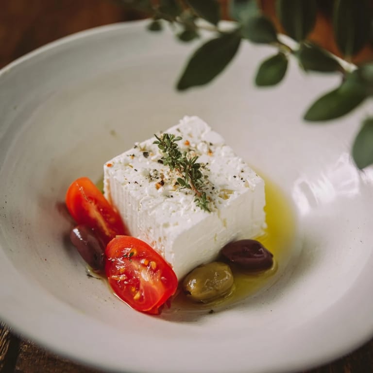 Bright red tomatoes and salty olives adorn these Holiday Cheers Olive and Feta Skewers, a perfect party snack.