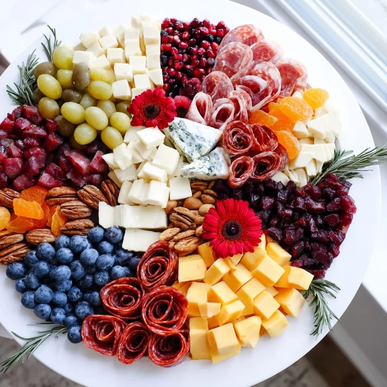 Festive The Nutcracker Suite Board arrangement featuring color-blocked cheeses, charcuterie, and sweets, ready to serve.