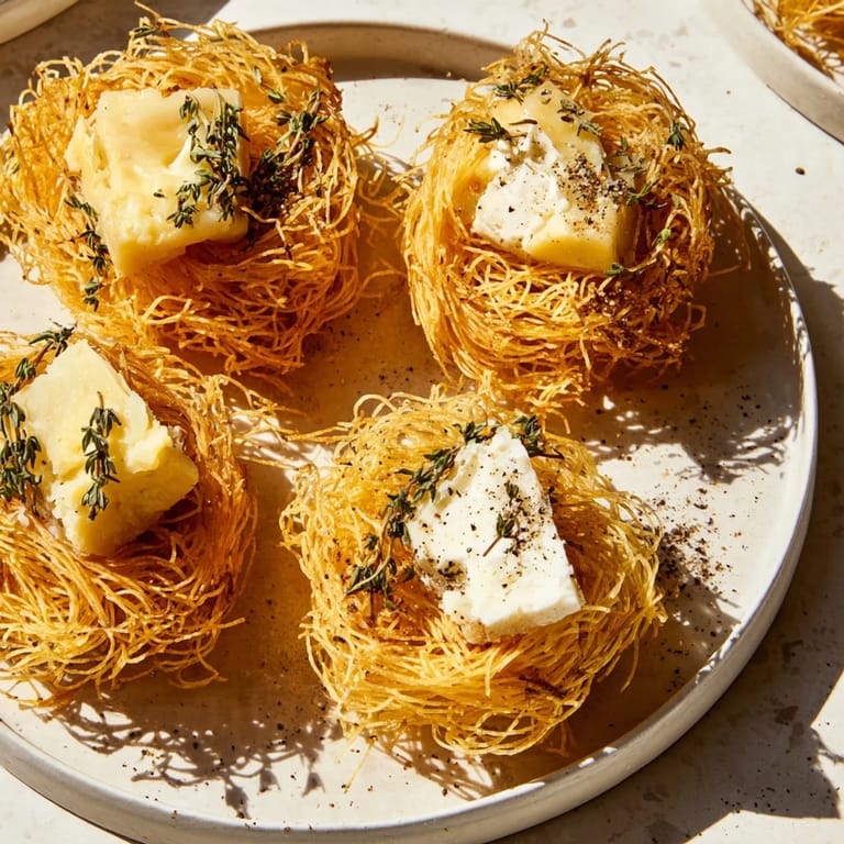 Imagine the Rustic Barnyard: a charming appetizer of cheeses nestled in delicate phyllo hay.