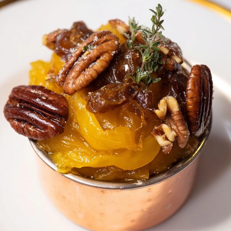 Golden-brown pecans and dates top the sweet onion jam in this delectable Copper Kettle appetizer photo.