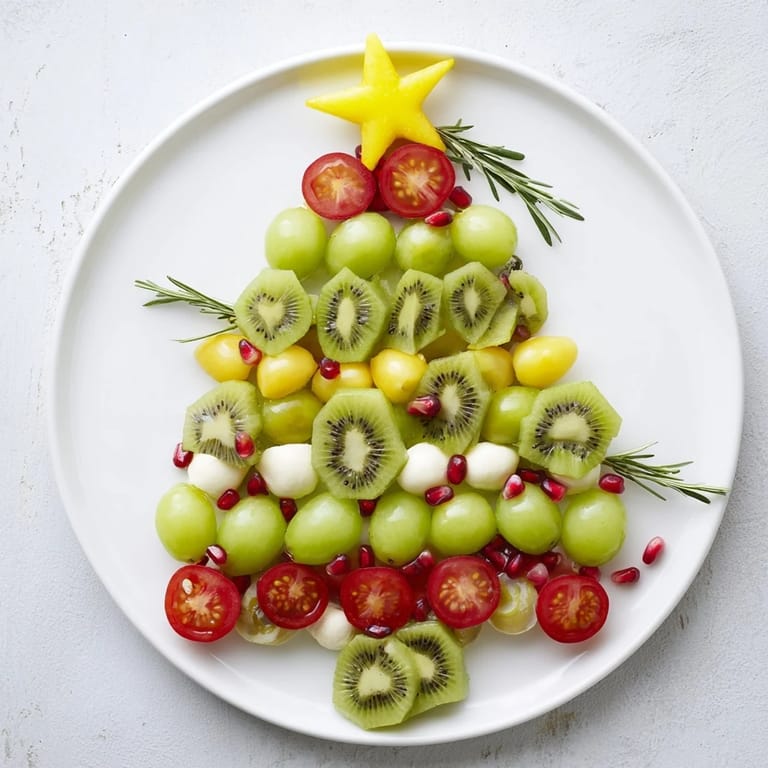 Vibrant Christmas Tree Triangle Board featuring a beautifully arranged festive appetizer platter with fresh ingredients.