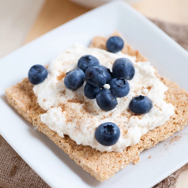 Fluffy baked Protein Pancake Oats, served with fresh blueberries and a drizzle of maple syrup.