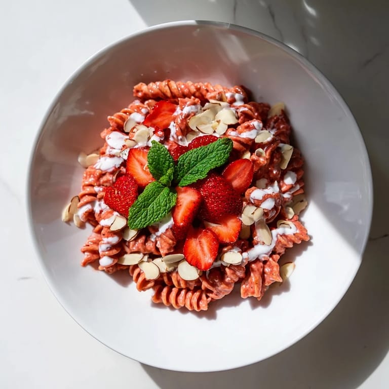Creamy Sweet Strawberry Yogurt Pasta, a refreshing summer dessert with fresh berries and yogurt.